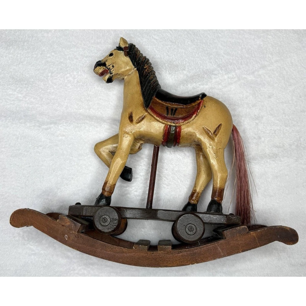 Wood Rocking Hand Carved Painted Horse Toy with Painted Saddle Vintage